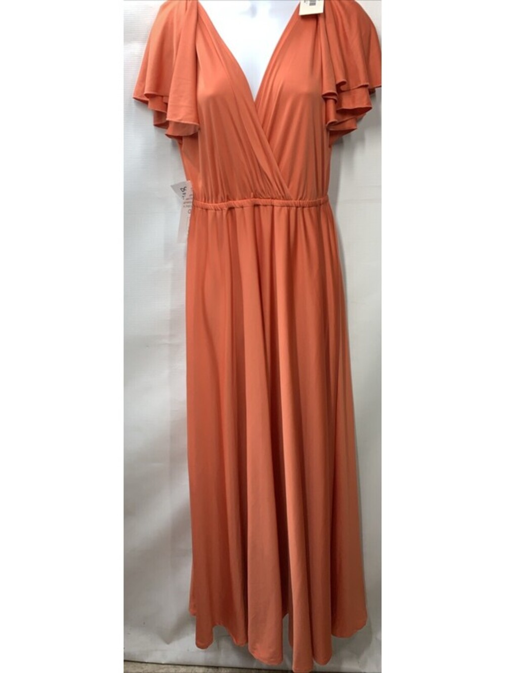 KOH KOH Long V-Neck Ruffle Sleeveless Bridesmaid Prom Gown Dress Orange Size M